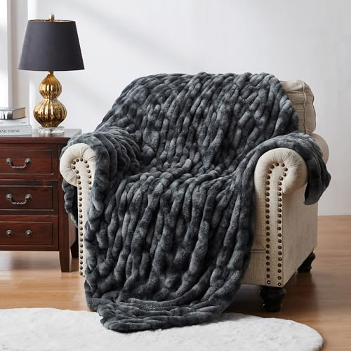 R.SHARE Kuscheldecke Flauschig Sofadecke Bubble Decke Plüsch Decke Weich und Warm Sofaüberwurf Couchdecke Überwurfdecke Wohndecke Für Bett Sofa Schlafzimmer Büro,125 x 150 cm,Grau