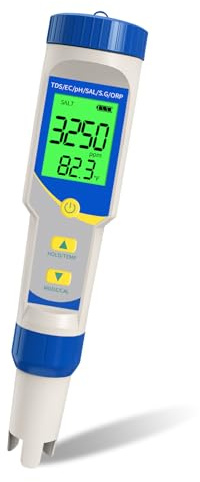 YIYEGO Salzgehalt pH Pool Messgerät, 7 in 1 Salzgehalt Pool Messen für Salzwass Pool, 2026 pH Chlor Messgerät pool Wassertester TDS ORP Messgerät für Salzwasser Chlor Pool, Aquarium, Whirlpool