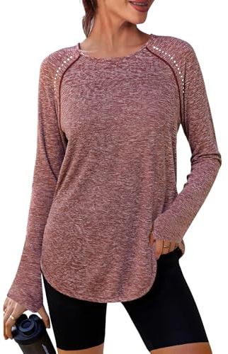 Crewhpo Maglia Running Donna Girocollo Maglietta Palestra Traspirante UPF 50+ Maglia Trekking Leggera Maglietta Sportiva Asciugatura Rapida Maglie Yoga Fitness Corsa Danza S-XXL