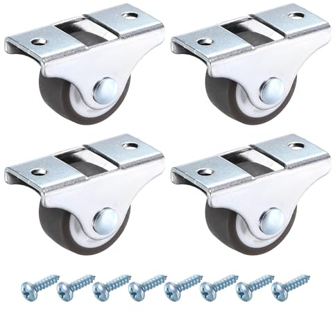 PATIKIL 1 Inch Fixed Caster Wheels, TPR No Bearing Small Non-Swivel Casters Wheels with Metal Top Plate for Furniture Drawers Storage Bins DIY Project - 4pcs (Brown)