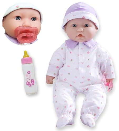 JC Toys - La Baby | Caucasian 16-inch Medium Soft Body Baby Doll | Washable | Removable Purple Outfit w/Hat and Pacifier | for Children 12 Months +