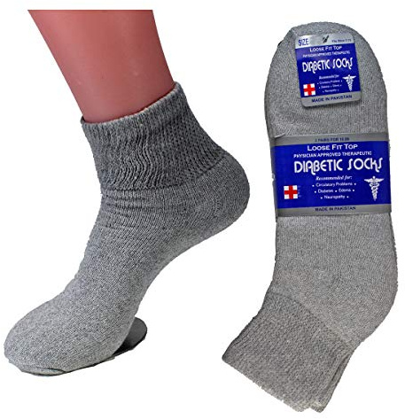 L&M Diabetic Socks Ankle Unisex 9-11, 10-13, 13-15 Black White 12 Pairs (13-15, Grey)