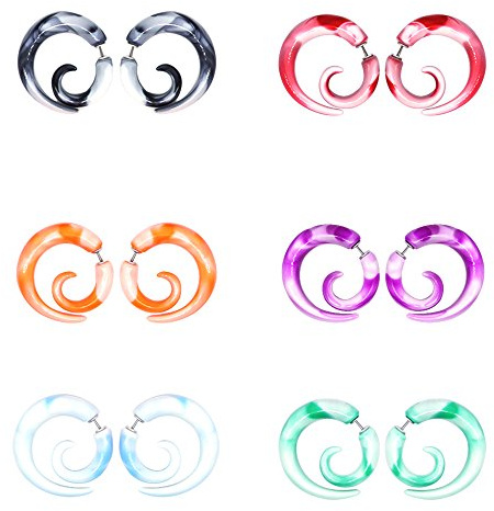 CrazyPiercing 12Pcs Fake Tapers Acrylic Ear Gauge Spiral Earrings Studs Stretcher Piercing Taper 20G