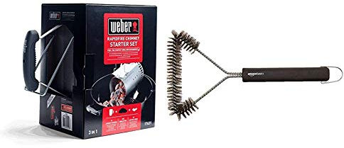 Weber 17631 Chimney Starter Set & Amazon Basics 12-Inch 3-Sided Grill Brush