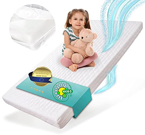 Alcube Kindermatratze 80 x 160 cm für Kinderbett mit Spannbettlaken punktelastischer Kaltschaum Kinder und Jugend Schaumkernmatratze 160 x 80 cm, waschbarer Bezug