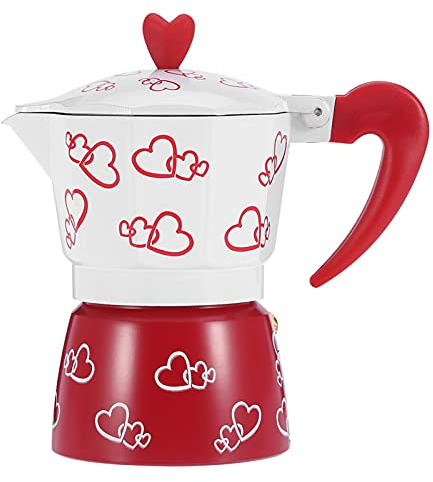 Taza de Café Exprés Roja Duradera Moka Pot, Ligera, S/L Cappuccino para la Fabricación Casera Latte para Oficina(Red Heart Large)