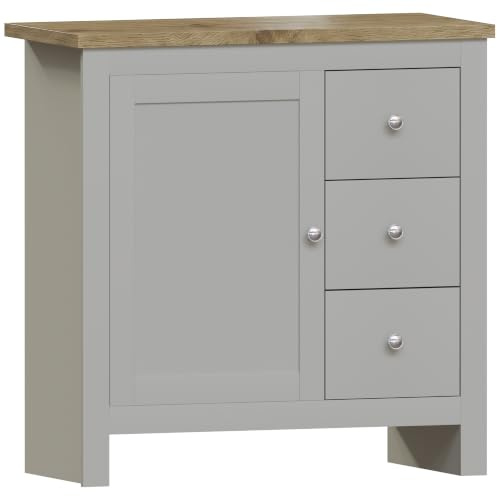 Vida Designs Arlington Sideboard, Buffet Table, Cupboard Cabinet Engineered Wood (Grey & Oak, 3 Drawer 1 Door)