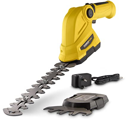 Powerplus Heckenschere POWXG2033 leichte Gartenschere elektrisch mit Li-Ionen Akku – 2 in 1 Garten Tool als Rasenschere, Trimmer und Strauchschere für Hecken, Sträucher & Pflanzen im Garten