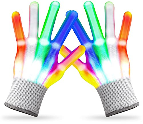 Dilabnda Gants lumineux à LED - Jouets pour enfants âgés de 8 à 14 ans - Gants lumineux cool pour Noël, fête, anniversaire, clubs, spectacle de lumière (5 couleurs/6 modes)