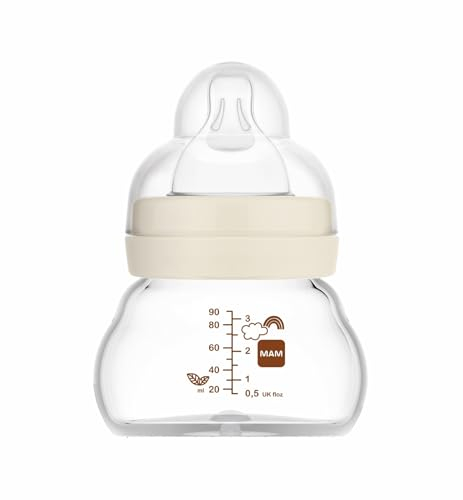 MAM Feel Good A158 Glass Water Bottle with Patented SkinSoftTM Silicone Ultra Soft Silicone 0 Months 90 ml