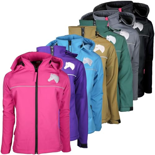 MS-Trachten Giacca da equitazione in softshell, per bambini, Nero , 158-164