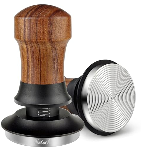 NOTSEK Tamper 54mm, 30lbs Anpressdruck Kaffee Tamper mit Ripple Base, Walnuss Druckregulierender Espresso Tamper, Kalibriert Feder Belastet Tamper für Sage Siebträger