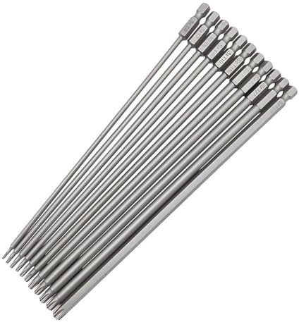 Saipor Juego de 11 brocas Torx largas de 200 mm, magnéticas Torx de 1/4 pulgadas, vástago hexagonal, cabeza de estrella, juego de destornilladores S2 de acero eléctrico, juego de herramientas T6-T40