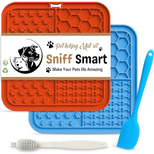 SniffSmart Lick Mats for Dogs - 2 Pack Dog Licky Mat Slow Feeder, Licking Mat with Suction Cups, BPA-Free Silicone, Freezer Safe, Anxiety Relief, Puppy Lick Mat, Cat Lick Mat, Licky Mats