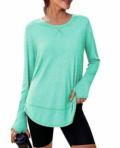 Terecey Tee Shirt Sport Femme Manches Longues Running Séchage Rapide | Col Rond Confortable, Tissu Souple et Extensible, Ourlet Arrondi, Liberté de Mouvement pour Yoga et Entraînement