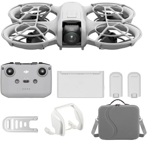 DJI Neo Fly More Combo mit Vielseitiges Zubehör, Mini drohne mit 4K Kamera, 135g selbstfliegende Drohne, Follow me funktion, Handstart, KI-Motivverfolgung, mit RC-N3 und 3 Akkus
