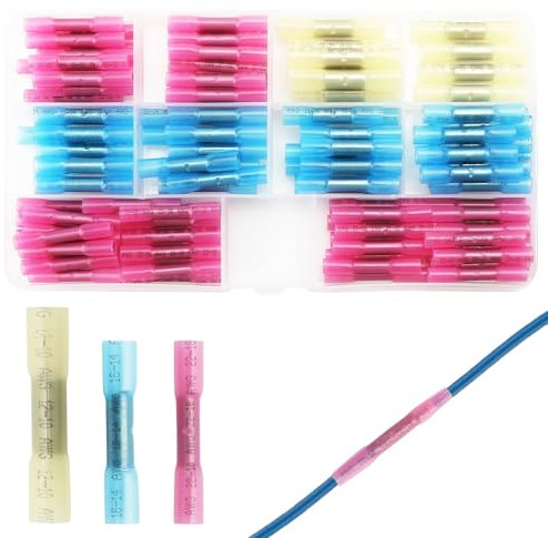 HENGBIRD 115pcs Terminales Eléctricos Termorretráctiles, 3 Tipos de Conectores Termorretractiles Conectores de Alambre Impermeables, de Grado Marino de Empalme A Tope Impermeables