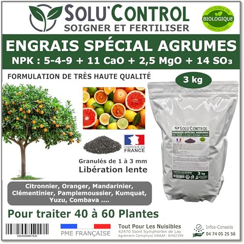 Engrais Spécial Agrumes 3 kg - SoluControl - Formulation haute qualité Organo-Minerale - Citronnier, Oranger, Mandarinier, Clémentinier, Pamplemoussier, Kumquat, Yuzu, Combava ...