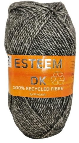 WoolCraft Esteem DK Knitting & Crochet Yarn, Great Value Recycled Yarn Available in Bright, Vibrant Colours, Soft and Smooth Yarm, 280 Metres, 100g Balls, Single Ball, Charcoal Twist