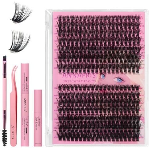 ANNAFRIS Ciglia Finte Ciuffetti 50D+60D Ciglia Finte Naturali D Curl 8-18mm DIY Extension Ciglia Fai da te Cluster Lashes(50D+60D)