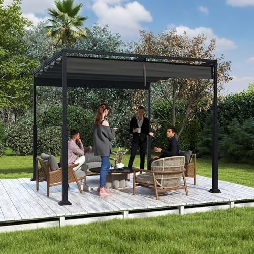UISEBRT pergola 3x3 m, structure acier robuste, toit ouvrant polyester PA, toit autoportant extérieur (noir)