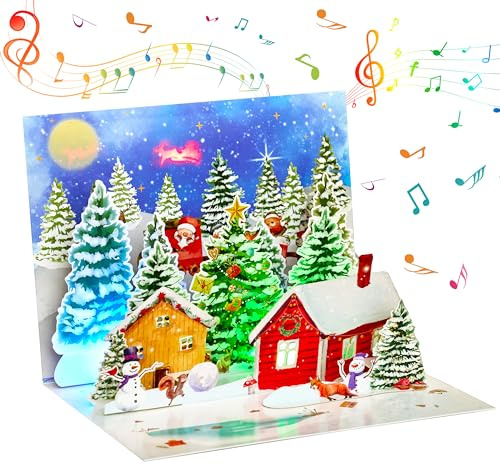 Tarjeta emergente de Navidad en 3D con luz y música, tarjetas de felicitación para Navidad, divertidos regalos de Navidad para niños, regalos de juguete para fiestas de Navidad