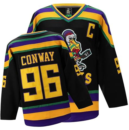 Mighty Ducks Jersey Movie Ice Hockey Jersey Charlie Conway #96 Adam Banks #99, 90S Hip Hop Clothing for Party(#96 Blue,S)