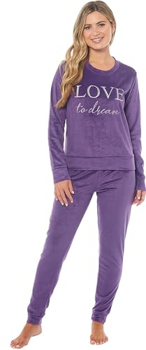 KATE MORGAN Womens Pyjamas Warm Fleece PJ for Women Sets Pjs S-XL | Soft Twosie Pyjama Set for Ladies Gifts for Her M Purple