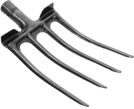 FONDOTIN Fourche Acier Robuste à Quatre Dents pour Jardinage Tête de Fourche Remplaçable pour Ameublir Le Sol Outil Agricole Polyvalent pour Labour et Récolte