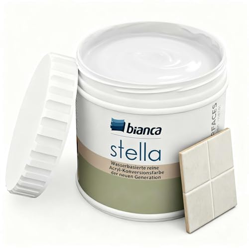 Bianca Stella Fliesenfarbe Ohne Schleifen - Wasserbasierter Parfümierter Fliesenlack für Badezimmer, Küche, Bodenfliesen, Wandfliesen - Weiß, Glänzend, Kratzfest, Hochdeckend, 500ml