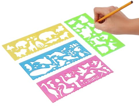 Drawing Stencil Set 4 Pack Clear Animal Ruler Stencils for Kids Art Craft Office Measuring Tool Transparent Template