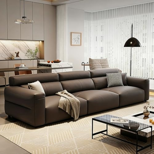 Italiensk lyxig modern enkel lädersoffa, massiv träram, rymlig och mjuk soffa, modern stor storlek, lämplig för vardagsrum/kontor/lägenhet.