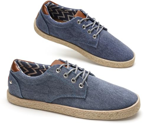 GLAMORA Zapatillas Lona Hombre con Cordones Alpargatas Canvas Zapato Plano Ligero Transpirable Suela Goma Efecto Esparto Casual Verano Flexible Comodo