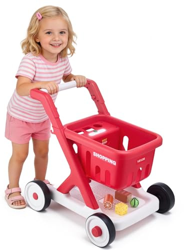 VEVOR Carrito de Compras Infantil, Estructura de PP, Carrito de Supermercado de Juguete con Accesorios y Escáner con Luces y Sonidos, Asa Ajustable y Ruedas de PP para Niños de 2 Años en Adelante