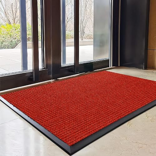 Slitstark kommersiell entrématta 90 x 120 cm lågprofil inomhus/utomhusskrapa för hemskolor, kaféer och företag - röd dörrmatta