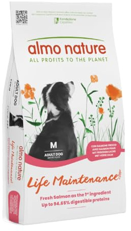 Almo Nature Life Maintenance Trockenfutter für Hunde M mit Lachs 12 kg – Alleinfuttermittel für ausgewachsene Hunde mittelgroßer Rassen