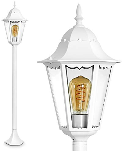 Lampada da esterno Hongkong, lampada da terra in stile antico, in fusione di alluminio bianco con vetri, lampada da sentiero 120 cm, lampada da giardino retrò/vintage, E27, IP44, senza lampadina/e
