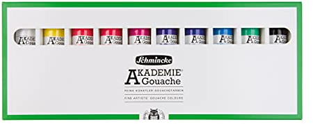 Schmincke - AKADEMIE Gouache, 10 x 60 ml-Tuben, 72 210 097, 10 Tuben feine Gouache im Kartonset, deckende, matte und farbstarke Farbtöne, hohe Lichtechtheit