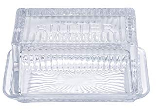 Tablecraft Double Dish, Clear Glass, Embossed Butter, 6.5 x 4 x 3.5