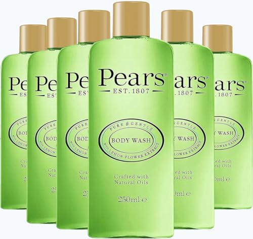 Pears Pure & Gentle Body Wash with Lemon Flower Extract - Nourishing Gel Cleanser -Crafted with Natural Oils - 10x More Moisturiser* - Beauty Bath for Moisturising Care - 250ml (6 Pack)