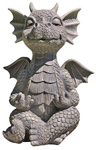 Lewpox Estatua de Deco de Garden Deco, Estatua de Dragón de Resina, Dragón de Yoga, Dragón de la Suerte, Dragon Garden Figure, Adornos para jardín, Terraza, Vorgelar, Césped