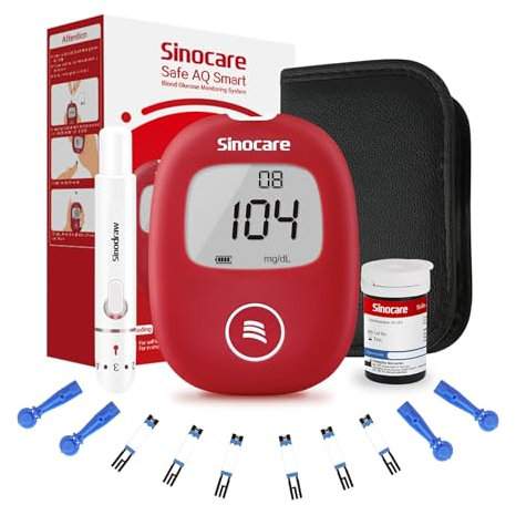 Sinocare Glucometro Misuratore Glicemia, Kit per il Test del Diabete con 25 Strisce Glicemia. Kit Test Rapido della Glicemia, Risultati Rapidi, Nessuna Codifica, Facile da Usare, mg/dL, AQ Smart