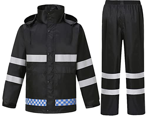 Btmpmcs Hombres Traje de Lluvia 2 Piezas Impermeable Conjunto de Chaqueta y Pantalón con Tira Reflectante Segura Chaqueta de Ciclismo con Capucha Impermeable de Adulto Classic