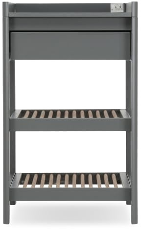 CuddleCo Torsten Baby Changing Table with Storage Drawer - Scandinavian Solid Birch Wood Open Changing Unit - Grey/Teak Nursery Furniture