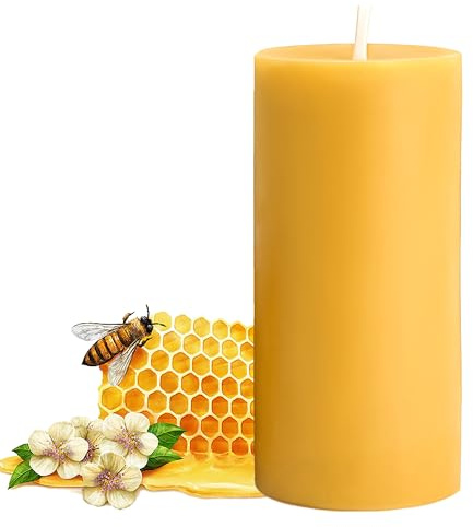 Velas grandes de cera de abeja de 3 x 6 pulgadas, vela de cera de abeja 100% natural, 80 horas de tiempo de combustión, velas de pilar de cera de abeja pura sin goteo para decoración del hogar, spa,