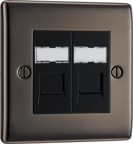 British General NBNRJ452 Nexus Metal Black Nickel 2 Gang RJ45 Data Outlet Socket