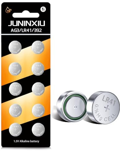 JUNINXIU Lot de 10 piles bouton alcalines LR41 L736F AG3 LR41/192/AG3/V3GA/L736h 1,5 V
