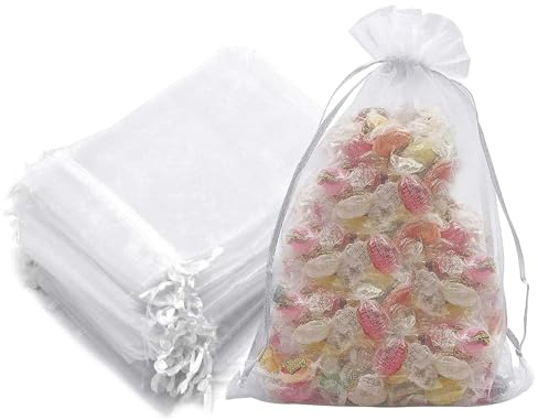 YWKJDDM Organzabeutel, 30 Stück Organzasäckchen 20x30 cm Schmuckbeutel Gross Organza Säckchen Zum Befüllen für Geschenksäckchen Hochzeit Weihnachten Beutel Party Geschenk (Weiß)