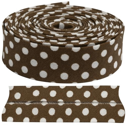 Aerzetix – C73166 – dekorativt snedband 4,5 meter x 20 mm – tillverkat av 35 % polyester och 65 % bomull – brun färg med vita prickar