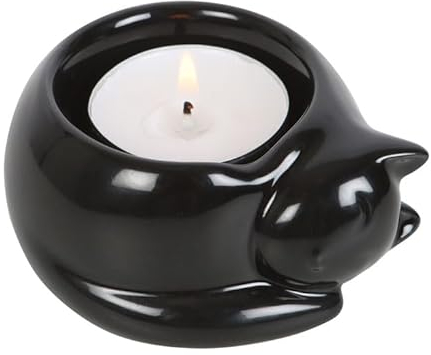 Something Different - Portacandela a forma di gatto nero, con finitura lucida, accessorio unico per la casa ed elegante supporto ornamentale a forma di gatto